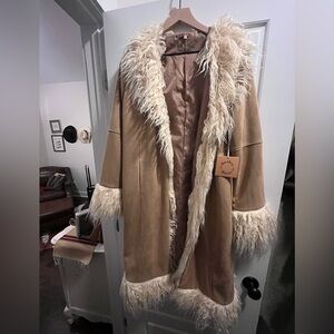 Tan Faux Fur Trimmed Coat